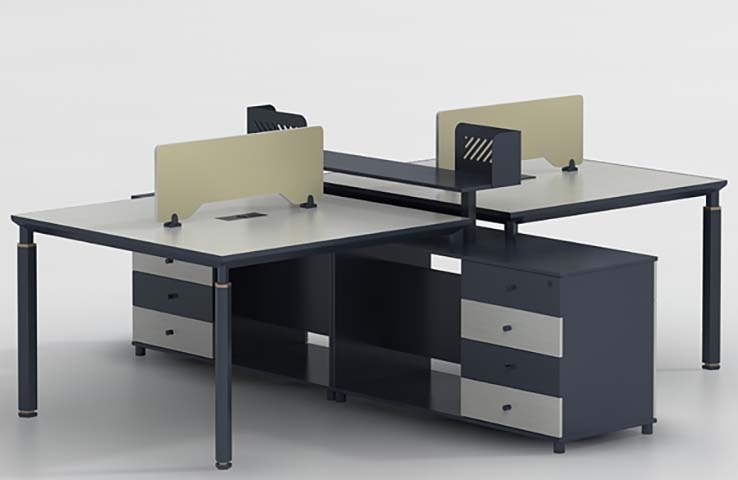 Four-Person Face-to-Face Office Workstation with Integrated Drawers and Privacy Dividers