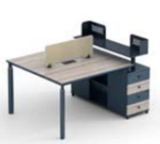 Two-Person Modular Office Workstation with Side Storage Pedestal and Privacy Dividers
