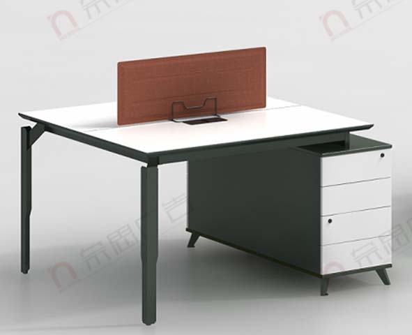 2-Person Office Workstation Desk with Central Divider and Integrated 4-Drawer Pedestal