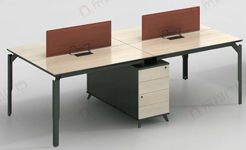 4-Person Open Office Workstation with Central Pedestal and Dividers