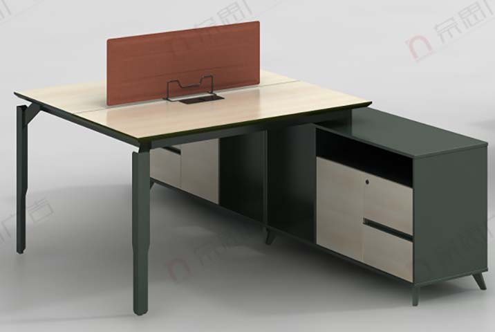 2-Person Workstation Desk with Integrated Storage Cabinet and Desktop Divider