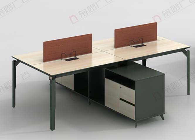 4-Person Double-Sided Modular Office Workstation with Desk Dividers and Central Under-Desk Storage