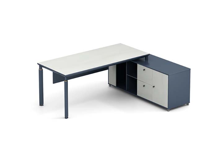 Two-Tone L-Shaped Executive Office Desk with Caster-Mounted Storage Return