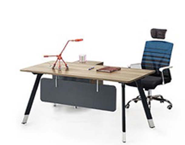 Light Wood Grain L-Shaped Fixed Height Executive Office Desk