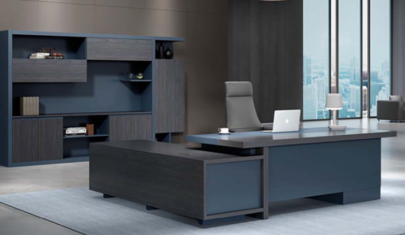 Two-Tone L-Shaped Executive Office Desk with Left Side Return Cabinet