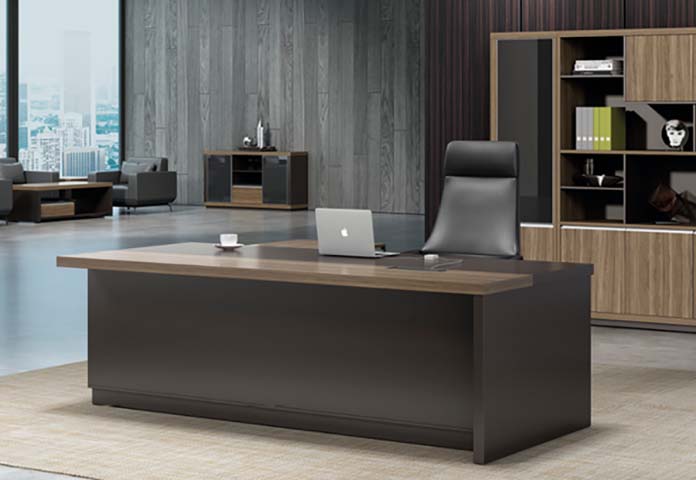 Two-Tone Walnut Dark Panel L-Shaped Executive Office Desk