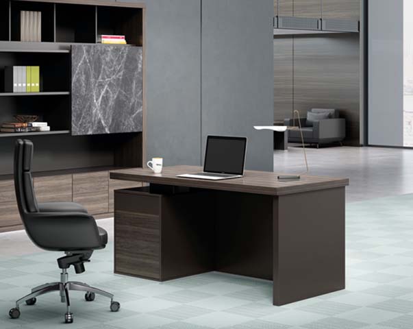 Dark Wood Grain Single Left Pedestal Executive Office Desk