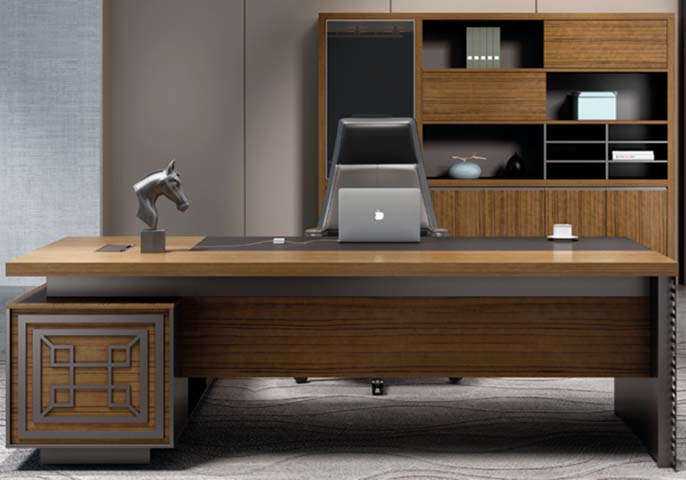 Two-Tone L-Shaped Executive Desk with Left Storage Return and Writing Pad