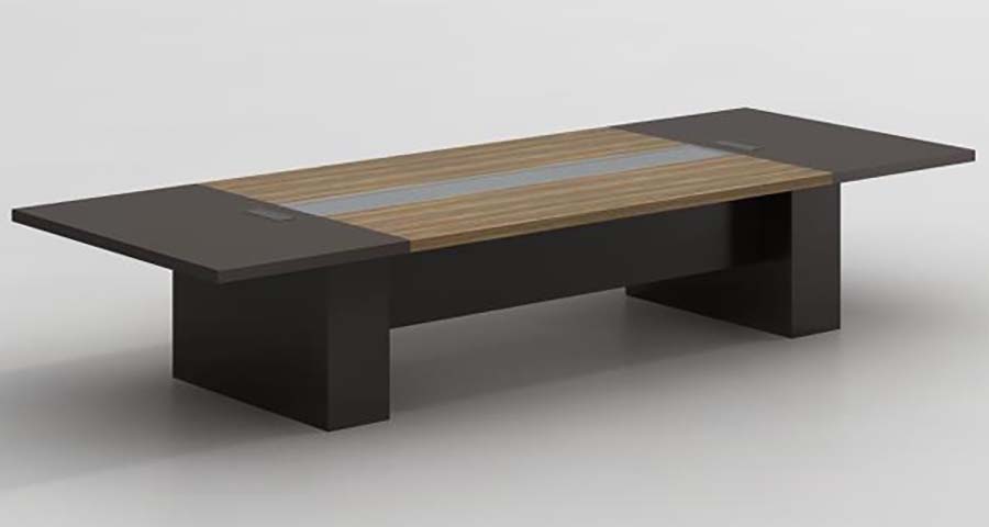 Two-Tone Dual Block Pedestal Rectangular Conference Table with Central Cable Raceway