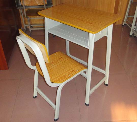 Fixed-Height Steel-Wood Student Desk and Chair Set with Under-Desk Drawer