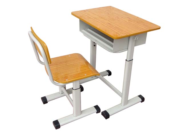 Height-Adjustable Single Student School Desk and Chair Set with Under-Desk Storage Trough