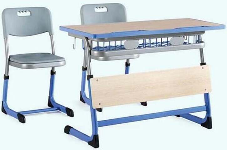 Double Student Height-Adjustable School Desk and Chair Set