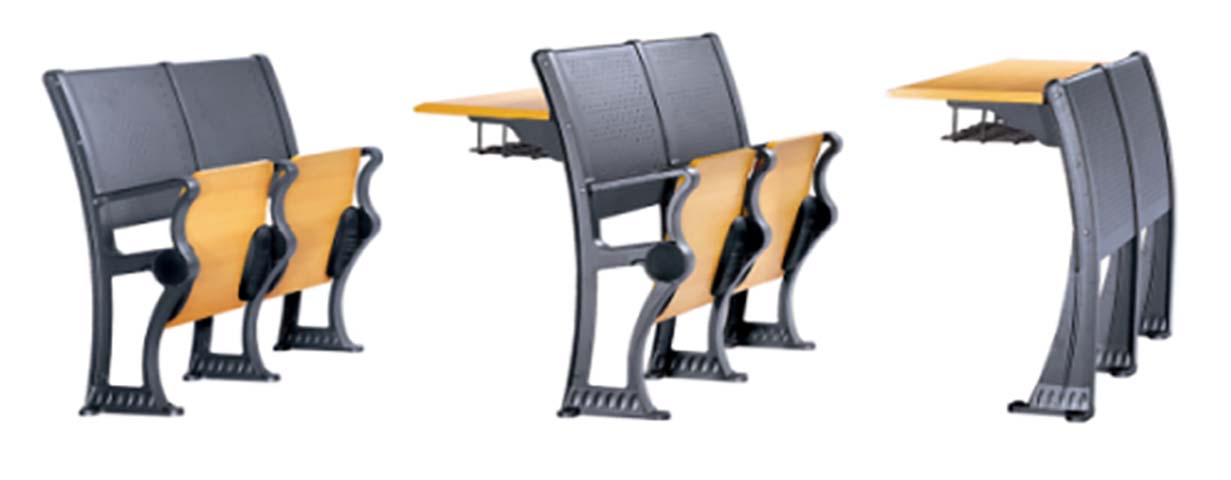 Two-Seat Fixed Lecture Hall Auditorium Seating with Folding Writing Tablet