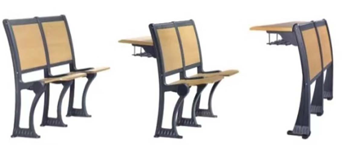 2-Seat Ladder Lecture Hall Desk-Chair Set with Folding Tablet Arm