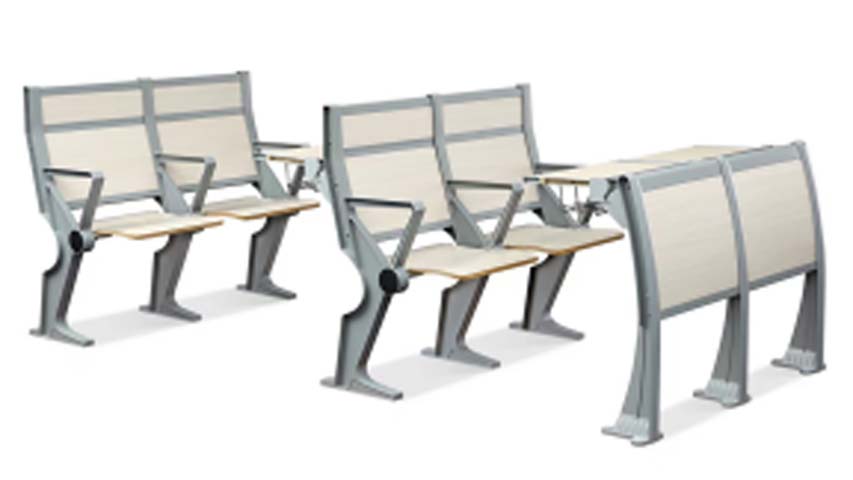 Fixed Ganged Floor-Mounted Folding Lecture Hall Seating with Side Writing Tablets