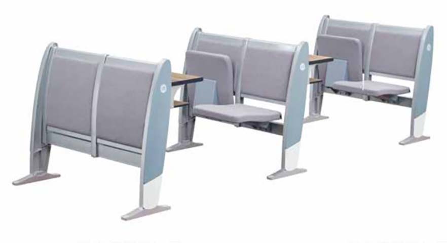 Back-to-back 6-seat floor-fixed public waiting bench with integrated writing tablets