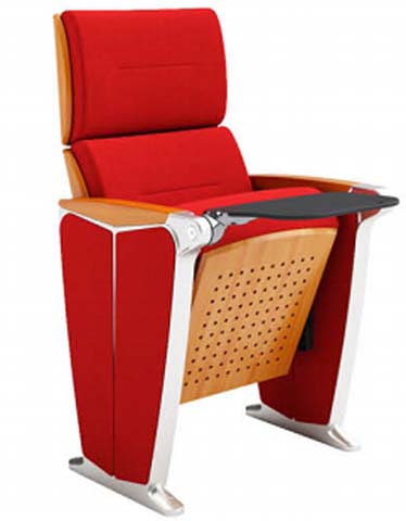 Fixed Floor-Mounted Auditorium Chair with Swivel Folding Writing Tablet, Red Upholstered