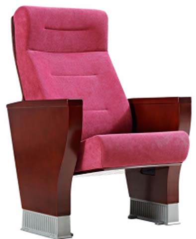 Fixed Floor-Mounted Fabric Upholstered Auditorium Chair with Solid Wood Armrests