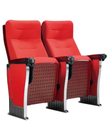 Ganged Red Upholstered Floor-Mounted Auditorium Chair with Tip-Up Seat