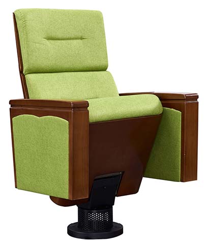 Green Fabric Upholstered Fixed Ganged Auditorium Chair with Wood Armrests