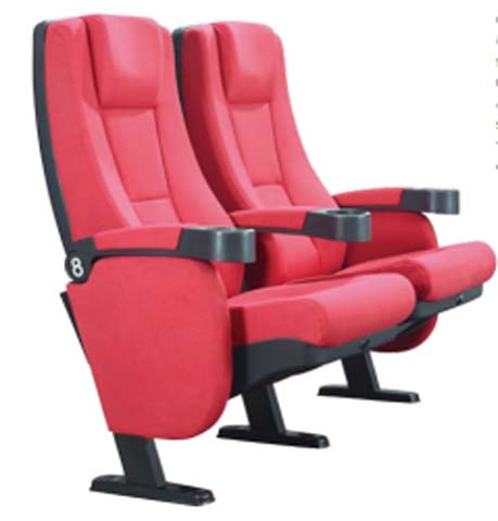 Red Upholstered Ganged Tip-Up Cinema Auditorium Seat with Integrated Cup Holder