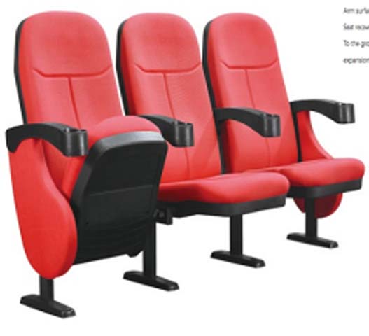3-Seat Ganged Fixed Floor-Mounted Cinema Auditorium Seating with Cup Holders