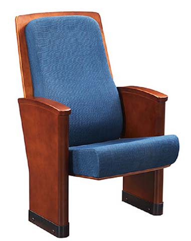 Fixed Floor-Mount Wooden Arm Blue Fabric Auditorium Chair