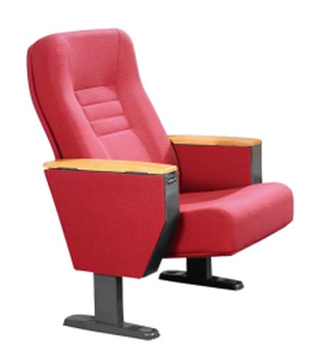 Fixed Floor-Mounted Ganged Red Upholstered Auditorium Chair with Hardwood Armrests
