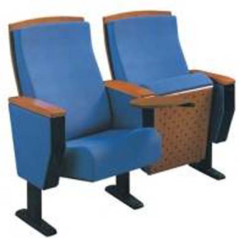 2-Seat Ganged Fixed Auditorium Chair with Fold-Out Wood Writing Tablet