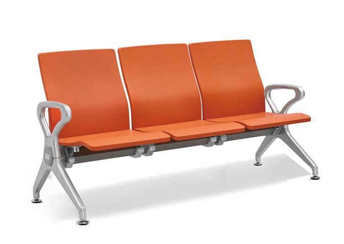 3-Seat High-Traffic Public Waiting Bench with Orange PU Seats and Aluminum Frame