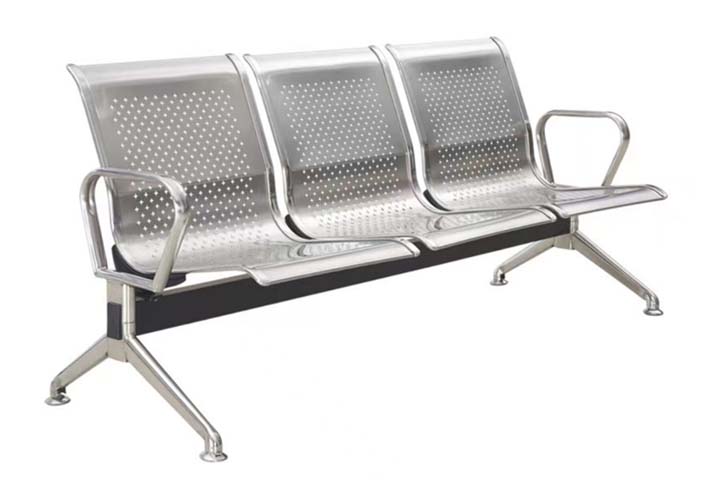 3-Seat Stainless Steel Perforated Waiting Bench with Armrests