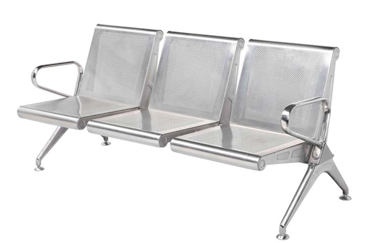 3-Seat Perforated Stainless Steel Public Waiting Tandem Bench