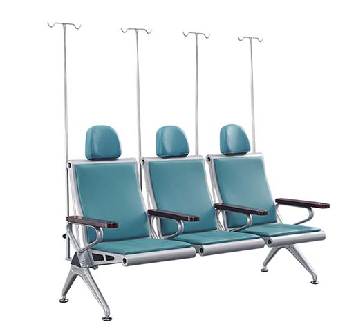 3-Seat Medical Infusion Waiting Chair with IV Poles and Headrests
