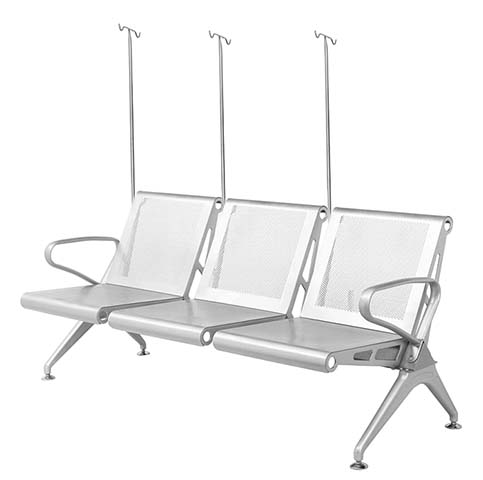 3-Seater Metal Medical Infusion Tandem Waiting Chair with IV Hooks