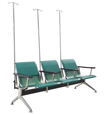 3-Seater Ganged Medical Infusion Waiting Chair with IV Poles