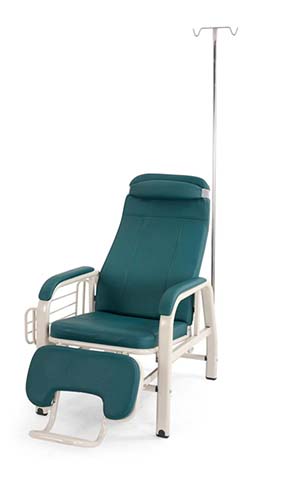 Teal Medical Infusion Recliner Chair with Integrated IV Pole and Pull-Out Leg Rest