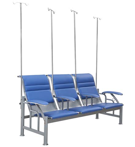 Three-Seat Hospital Infusion Waiting Chair with Integrated IV Poles