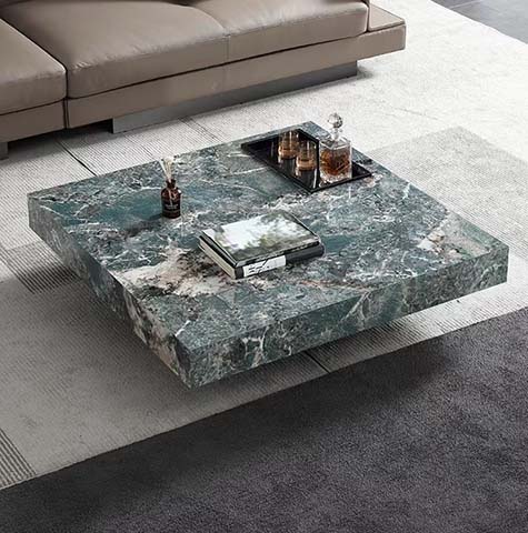 Polished Green Veined Marble Square Plinth Coffee Table