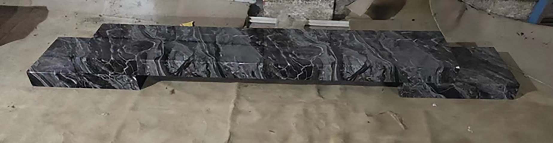 Custom Polished Black Marble Stepped Desk Tabletop Slab