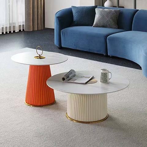 Two-Piece Round Fluted Pedestal Nesting Coffee Table Set