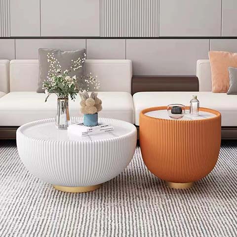 2-Piece Fluted Round Drum Nested Coffee Table Set