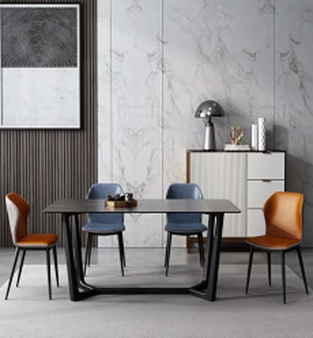 Minimalist Dark Rectangular 4-Seat Dining Table with Black Cantilever Metal Frame
