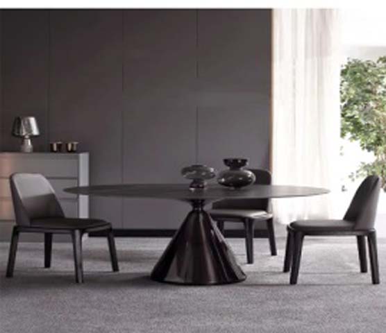 Contemporary Oval Pedestal Dining Table with Flared Conical Base