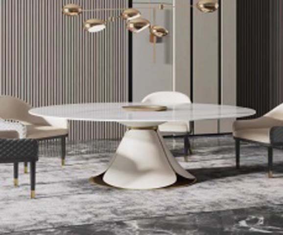 Modern Luxury Round Pedestal Dining Table with Gold Accent Trim
