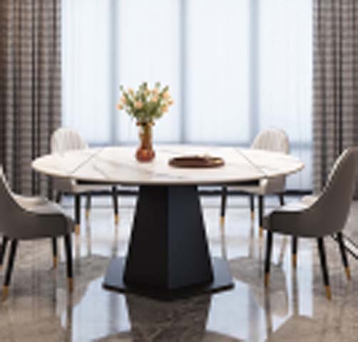 Extendable Round Pedestal Dining Table with Stone Top