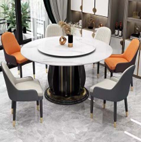Modern Luxury Round Pedestal Dining Table with Central Rotating Lazy Susan
