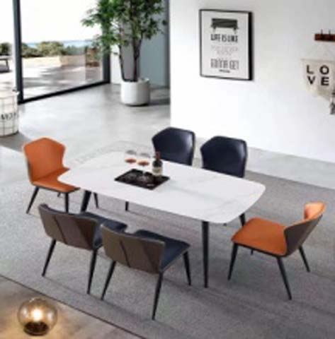 Modern 6-Seater Rectangular White Sintered Stone Dining Table with Black Metal Legs