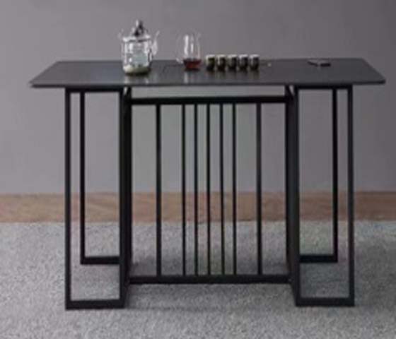 New Chinese Style Narrow Wall Console Table with Black Geometric Metal Frame