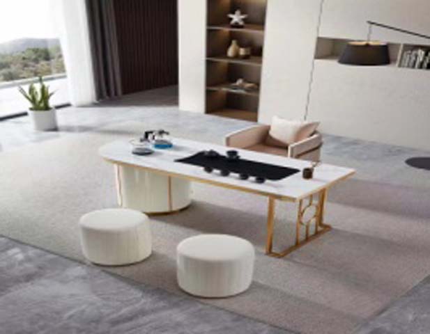 Light Luxury Sintered Stone Living Room Tea Table With Asymmetrical Base