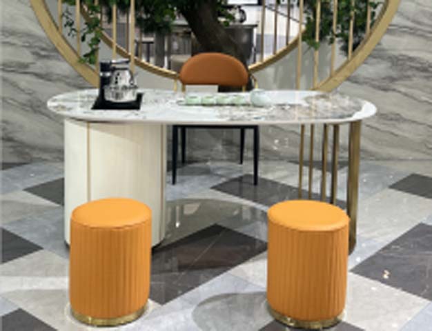 Modern Light Luxury Oval Integrated Tea Preparation Table with Stools